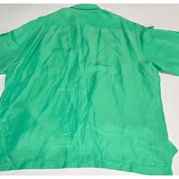 Peter Millar Shirt Mens Large Green Button Up Short Sleeve Linen Silk Blend A18 - Picture 8 of 8